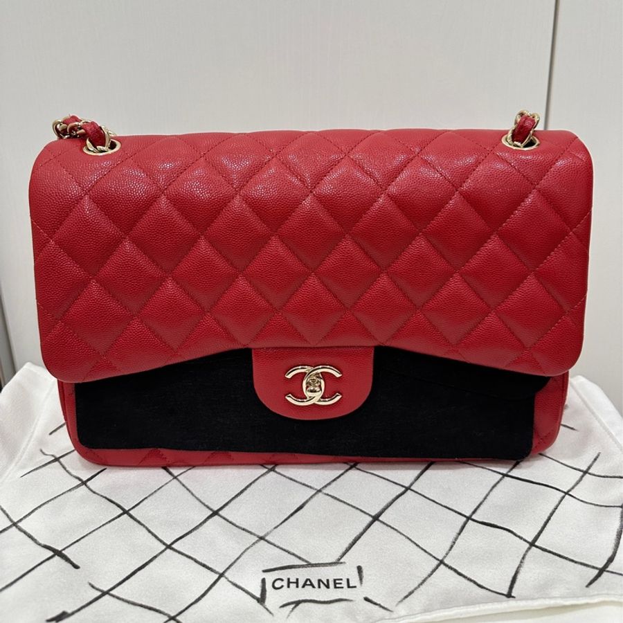 ꧁ Chanel 🖤COCO jumbo手提/肩帶斜背包🤍紅色金扣❤️ ꧂-0