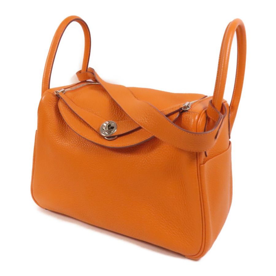 HERMES Clemence皮革Lindy 30銀扣手挽肩背兩用袋Orange-2
