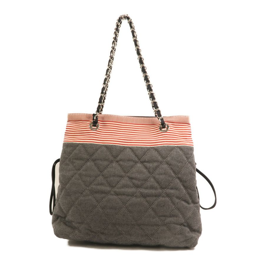 CHANEL 牛仔布/帆布Totebag銀扣鏈帶肩背袋-1