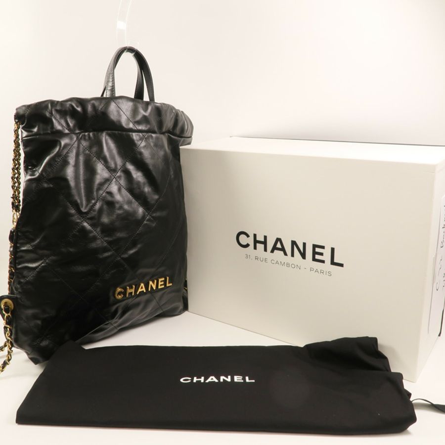 CHANEL 牛皮皮革Chanel 22 Backpack金扣鏈帶背包-9