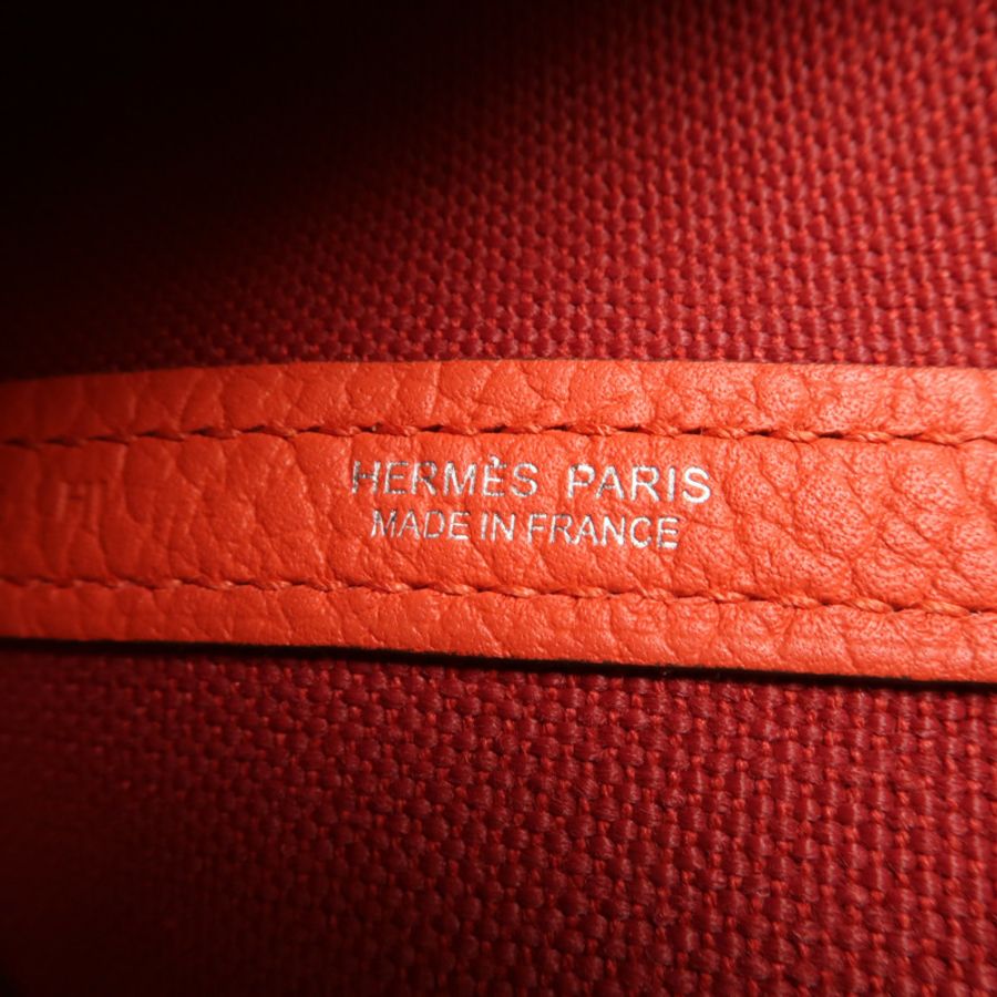 HERMES 帆布GardenParty PM銀扣手挽袋Rouge Tomate/Capucin-5