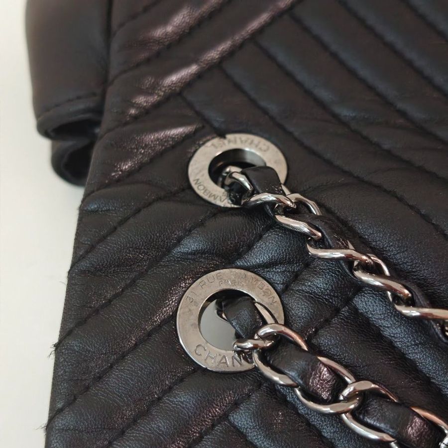 香奈兒/Chanel 羊皮CF腋下鍊條包 21開 中號黑色 27*17*7cm 2015年 98新-26