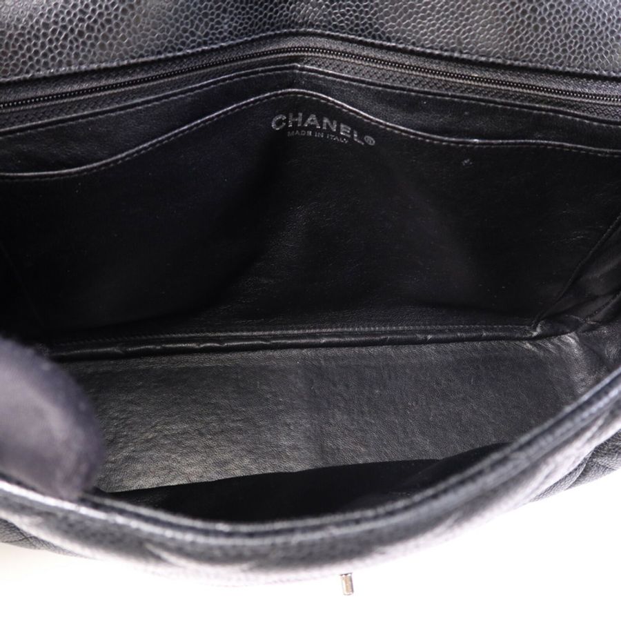 CHANEL 牛皮皮革Large Classic銀扣鏈帶肩背袋-4