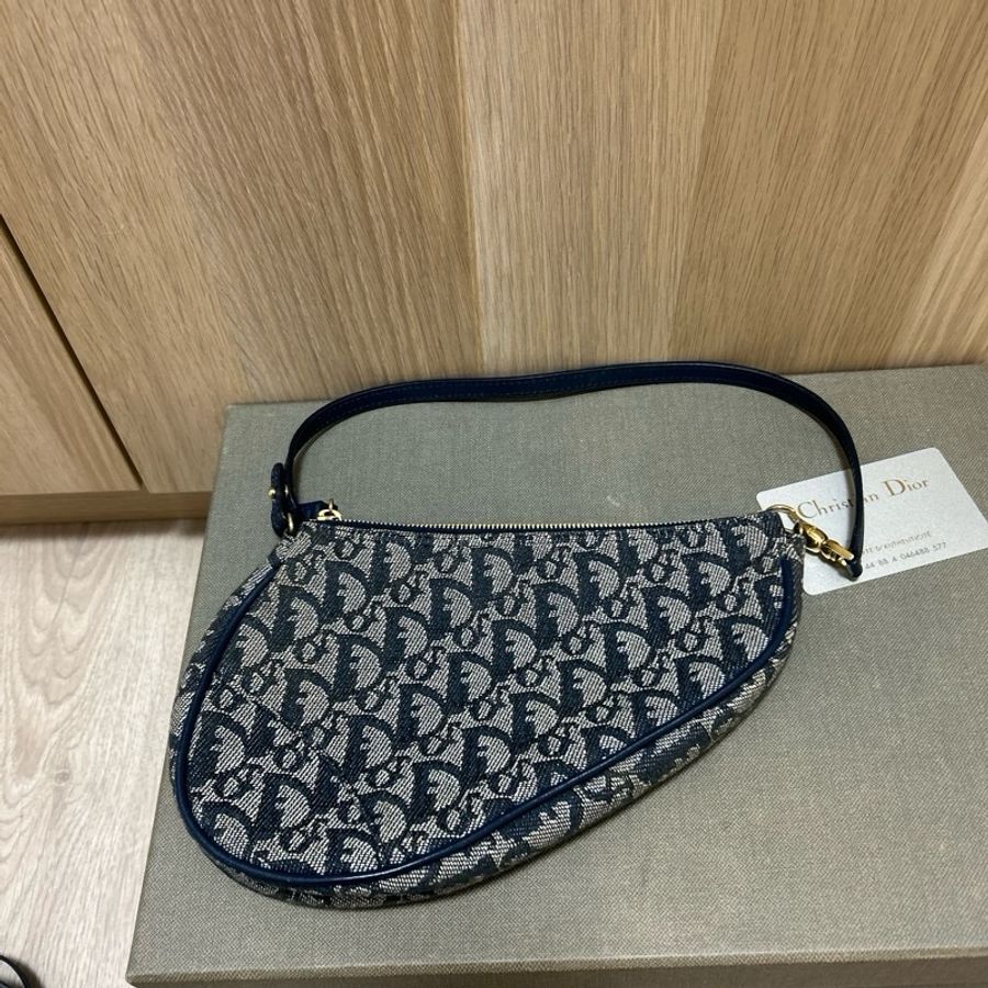 Dior vintage 馬鞍包 保卡 藍 收藏首選 老花不敗-10