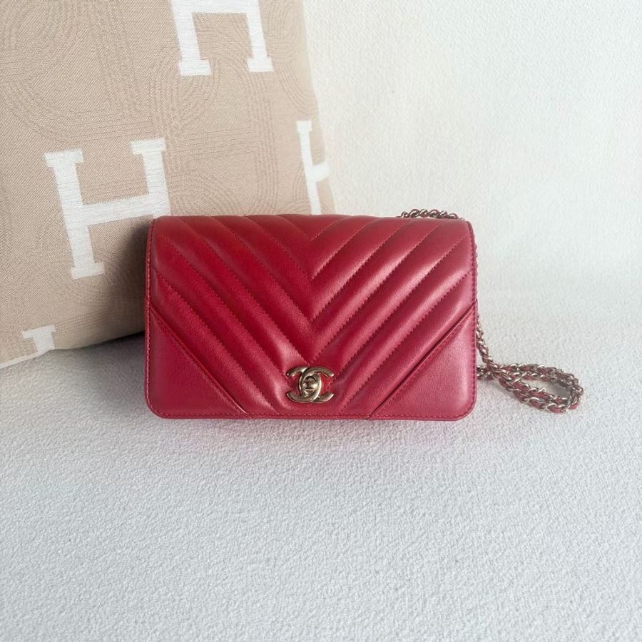 Chanel CF V紋口蓋包 紅金 牛皮20*12*6 98新配件塵袋-1
