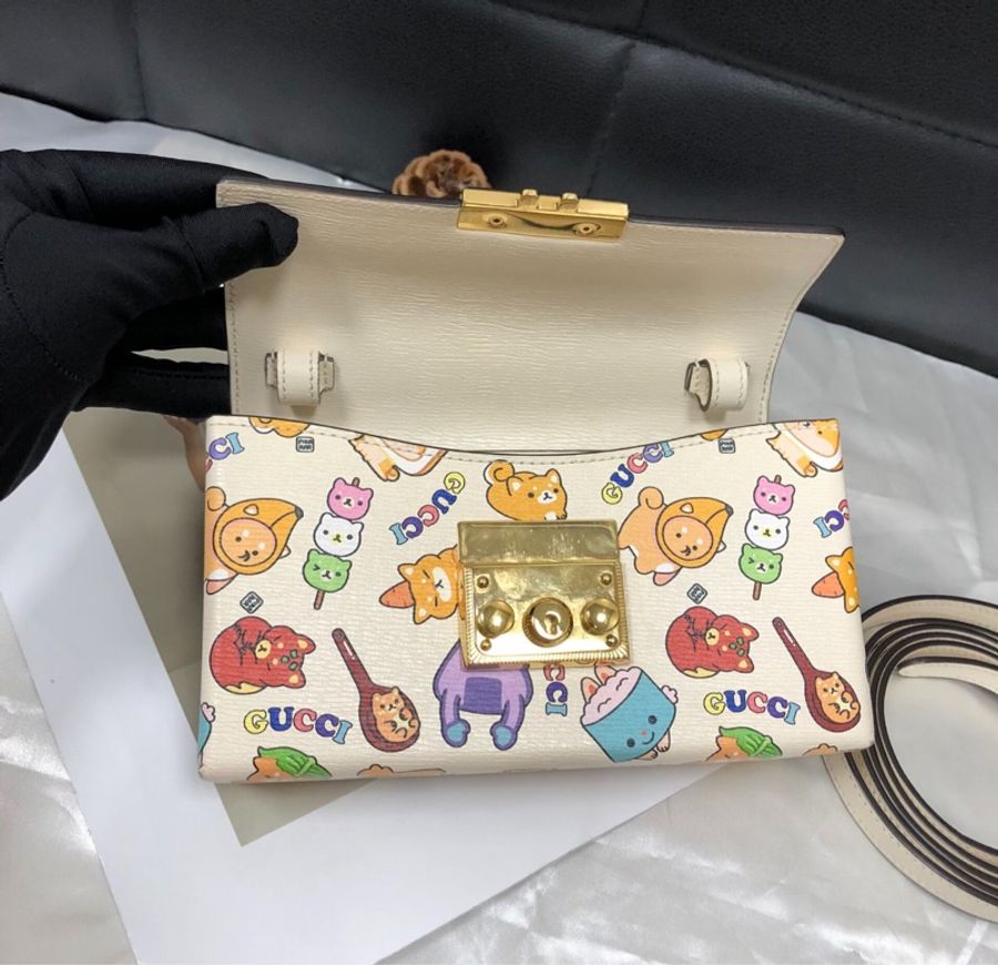 【太可愛辣😍稀有絕版款】Gucci 掛鎖動物印花單肩鎖頭包-5