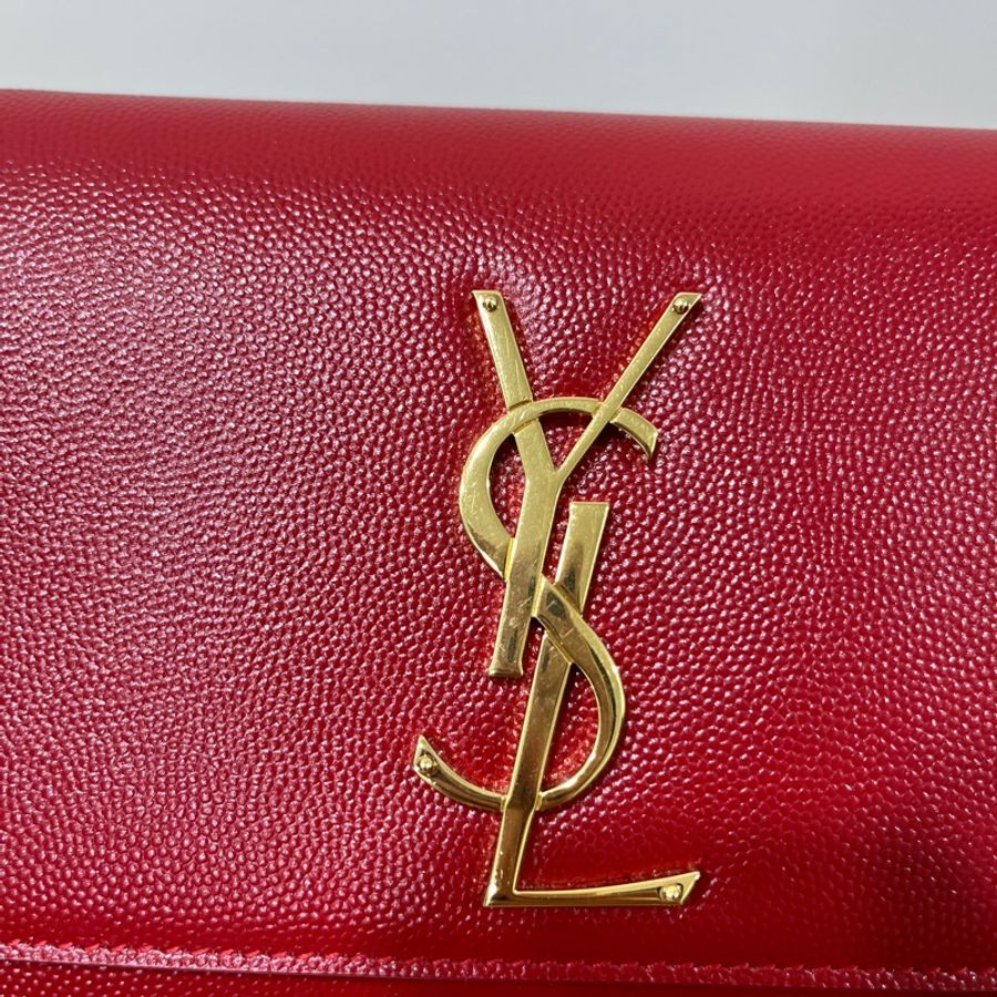 YSL 荔面牛皮掀蓋/紅金 兩用包-13
