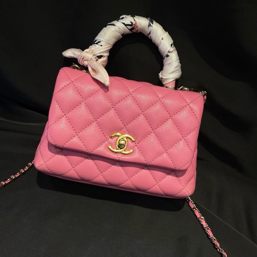 CHANEL香奈兒coco handle xs 淡金扣唇膏粉荔枝皮蜥蜴皮手柄 30開帶卡-2