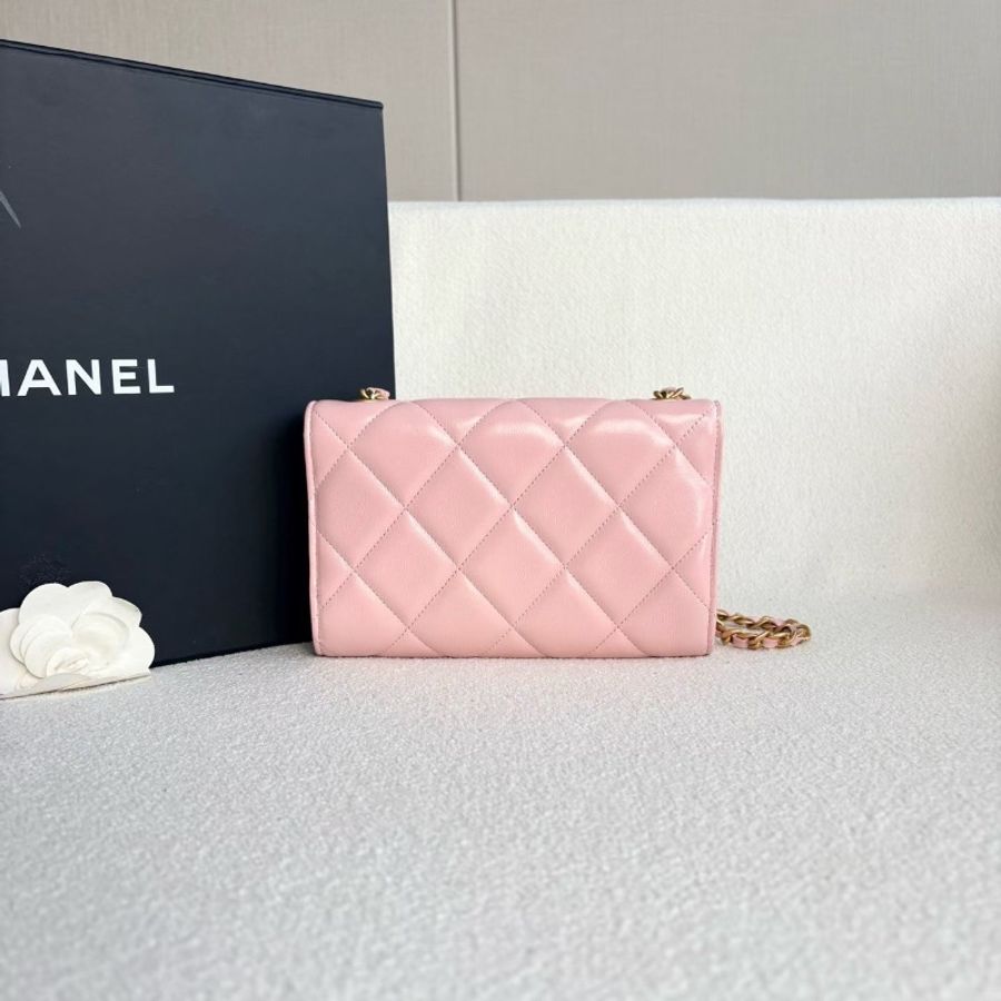 Chanel金幣woc鏈條包 粉金 羊皮19*12*3 98新配件塵袋-7