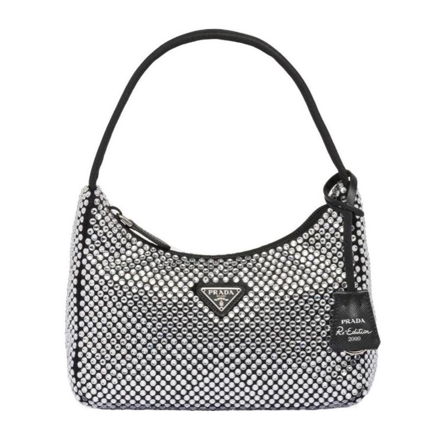 Prada 女士 仿水晶裝飾緞面徽標迷你手袋均碼碼MINI、22cm*6cm*17cm-0