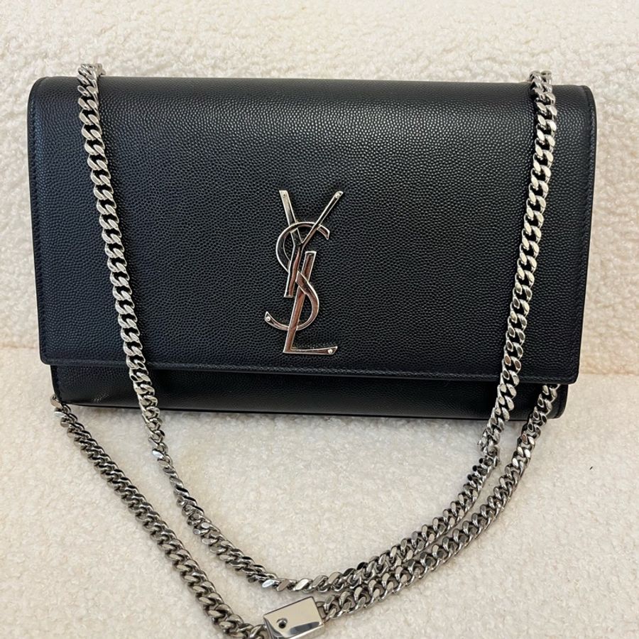YSL/聖羅蘭 so black 中號kate 魚子醬牛皮鍊條包條包-0