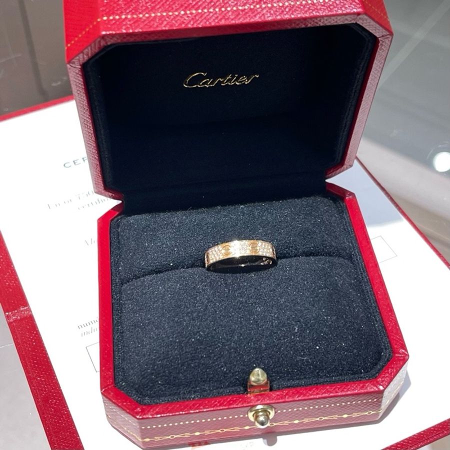 Cartier卡地亚玫瑰金窄版三排钻满天星戒指钻石戒指-4