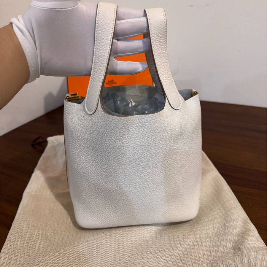 Hermes Picotin 18 M4奶灰色 金扣 W刻 TC 全新菜籃-0