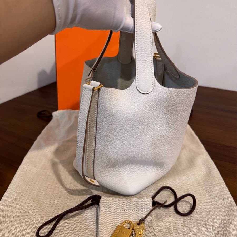 Hermes Picotin 18 M4奶灰色 金扣 W刻 TC 全新菜籃-3