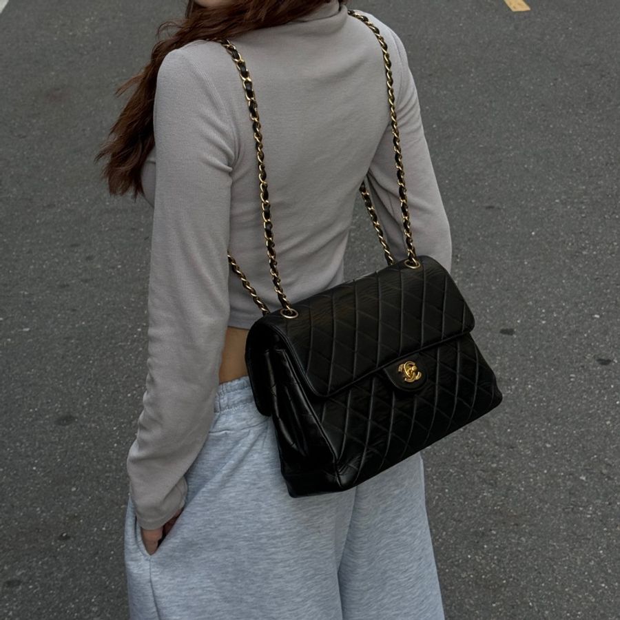 【雙面CF超稀有】 Chanel CF30 Jumbo 黑金羊皮 (專櫃396,500)-5