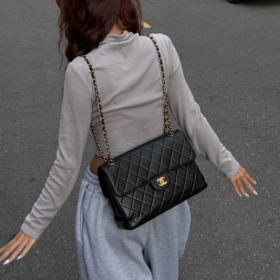 【雙面CF超稀有】 Chanel CF30 Jumbo 黑金羊皮 (專櫃396,500)-23