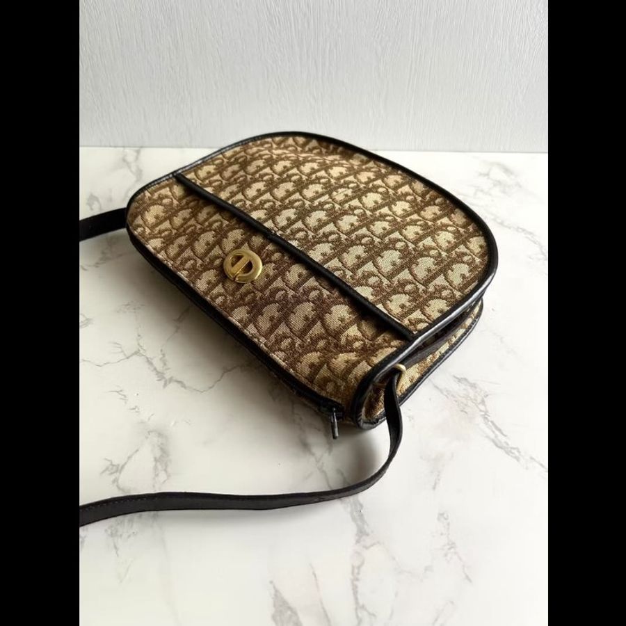 【LA LUNE】絕版中古包 Dior 酒紅老花半月包 斜背包 單肩包 側背包 二手包-5