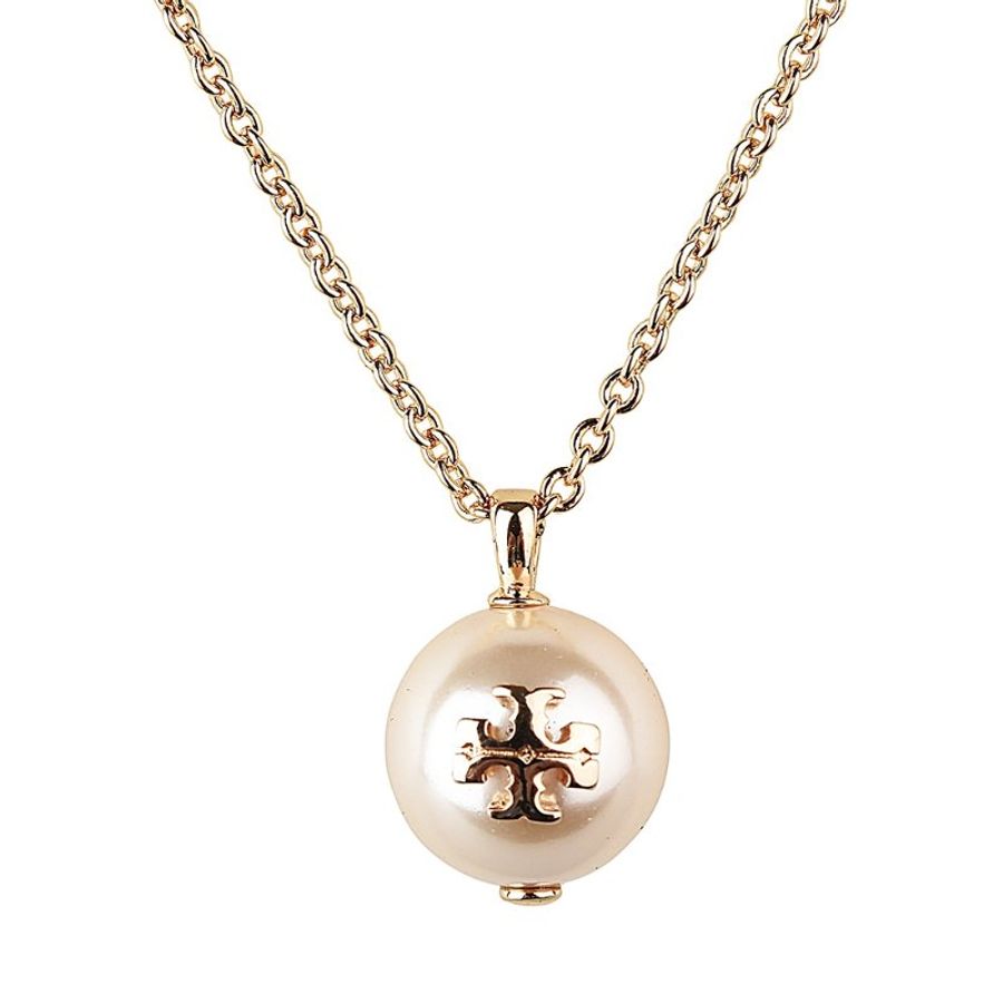 【TORY BURCH】雙T金LOGO珍珠項鍊-粉紅色-3