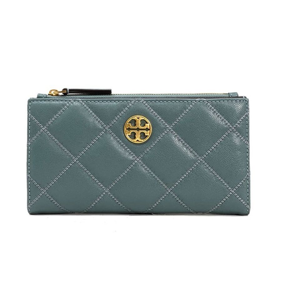 【TORY BURCH】釦式對開長夾-深湖水綠-0