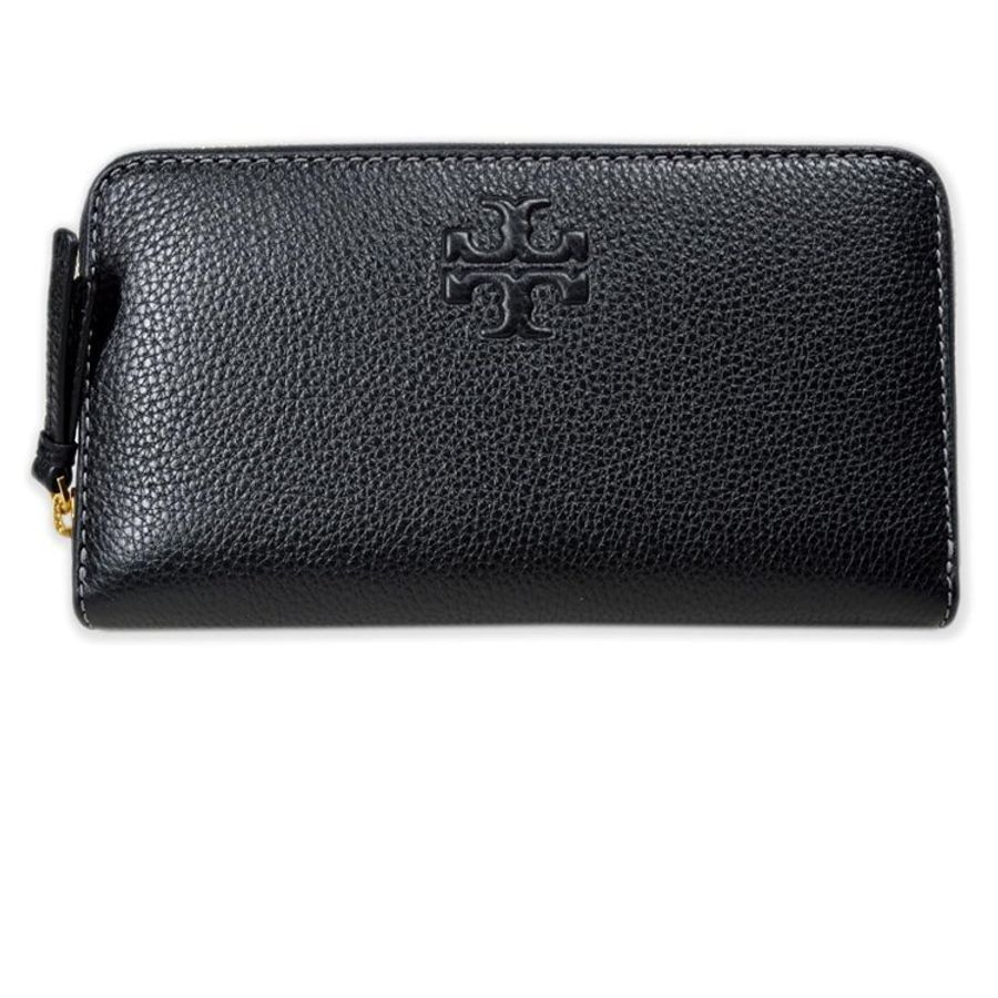 【TORY BURCH】浮雕LOGOㄇ型拉鍊長夾附鍊條證件夾-黑-3