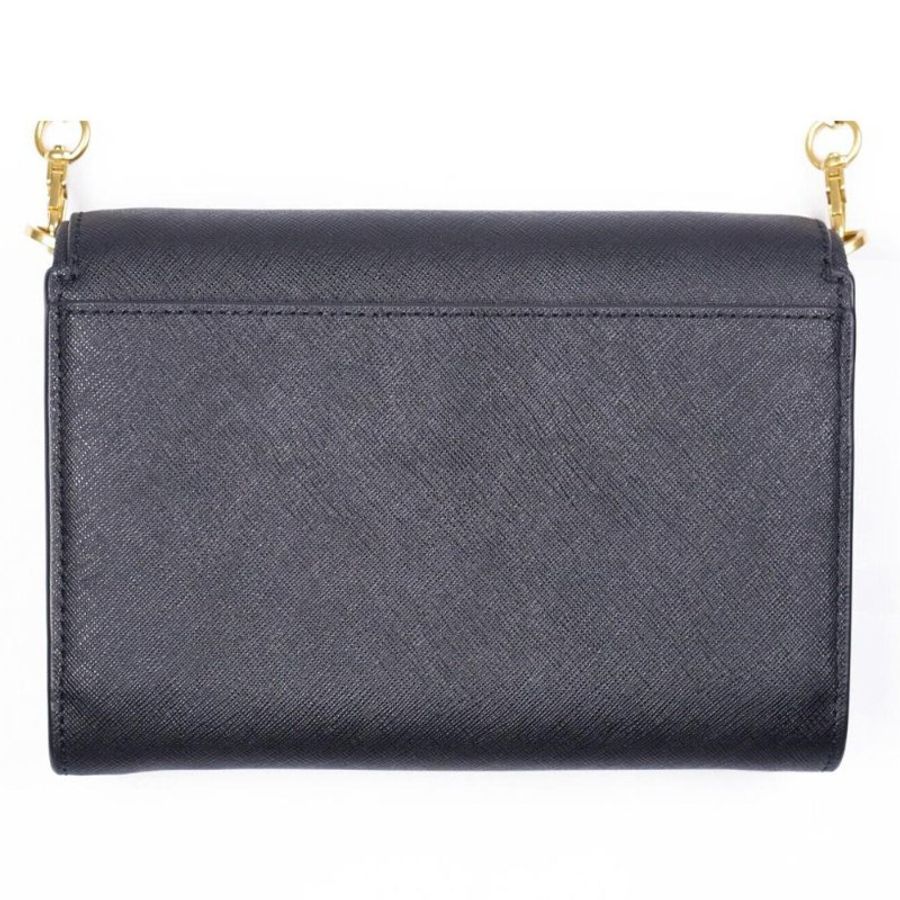 【TORY BURCH】十字紋防刮皮革掀蓋按釦斜背包-黑-1