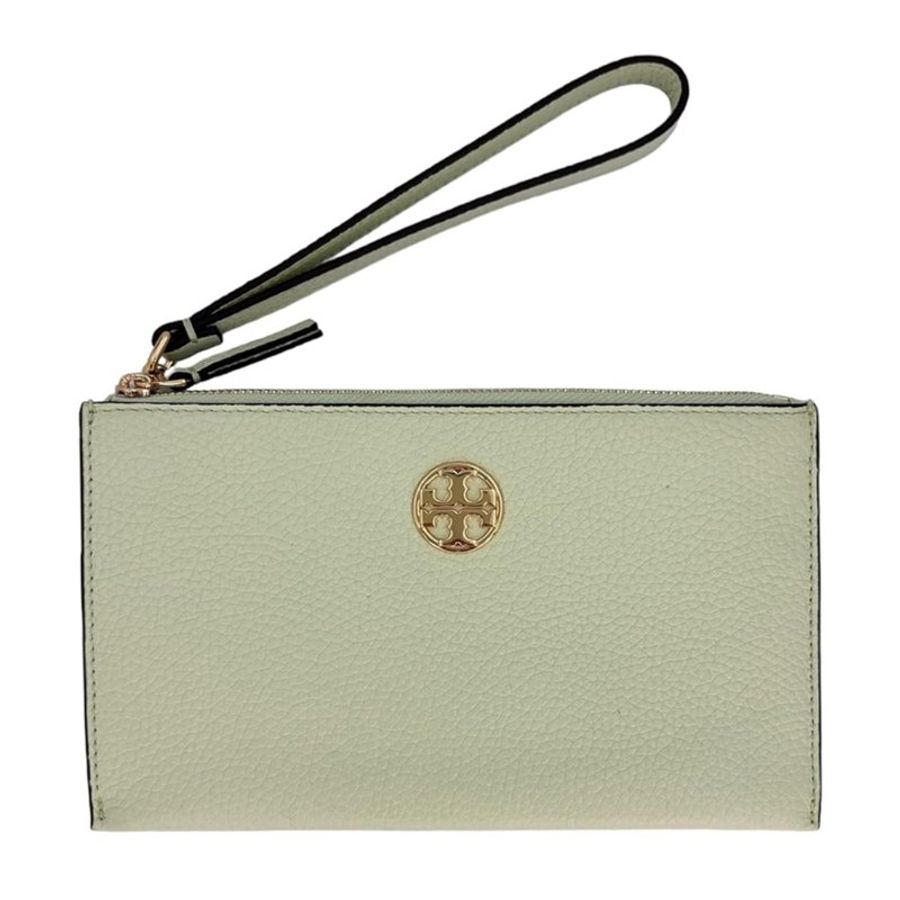 【TORY BURCH】大款拉鍊皮革手拿包-薄荷綠-0