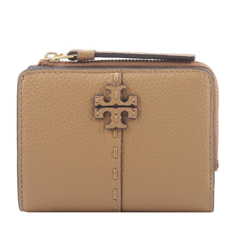 【TORY BURCH】縫線造型按釦短夾-駝-4