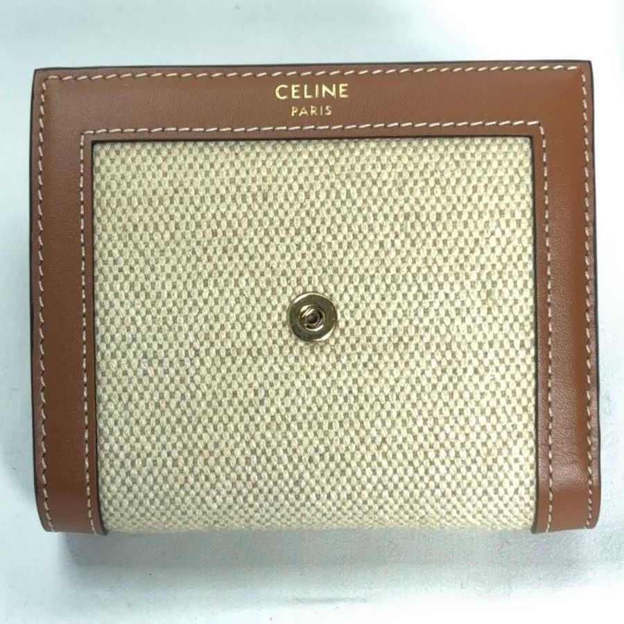 🌷Celine 皮革x麻布雙拼短夾錢包|經典花紋✦fufu style 精品✦ 氣質款|皮夾.錢包-13