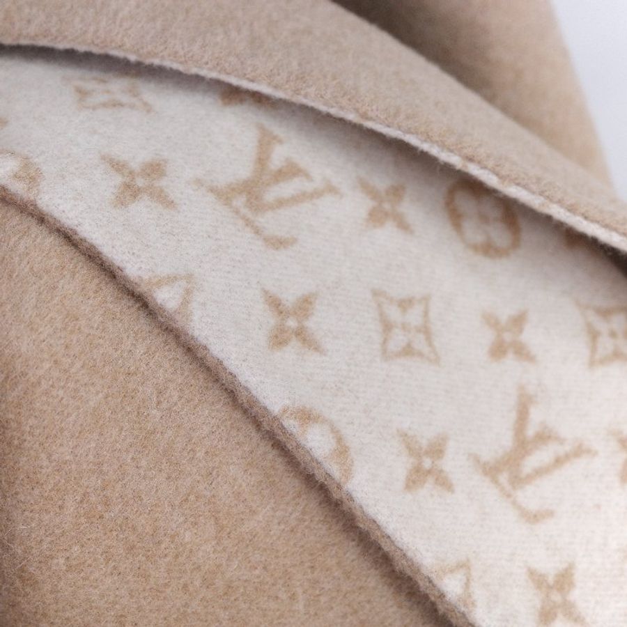 Louis Vuitton 路易威登 My Monogram 沙丘色 米色羊毛 山羊絨混紡 雙面 連帽斗篷披肩-2