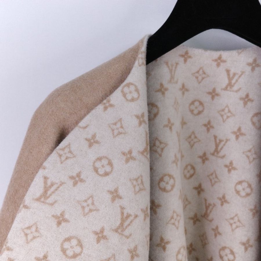 Louis Vuitton 路易威登 My Monogram 沙丘色 米色羊毛 山羊絨混紡 雙面 連帽斗篷披肩-6