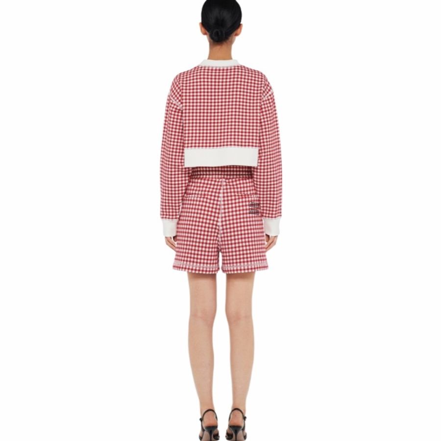 Miu Miu 女士 徽標格紋抽繩高腰短褲IT-36 IT-38 IT-40碼-4
