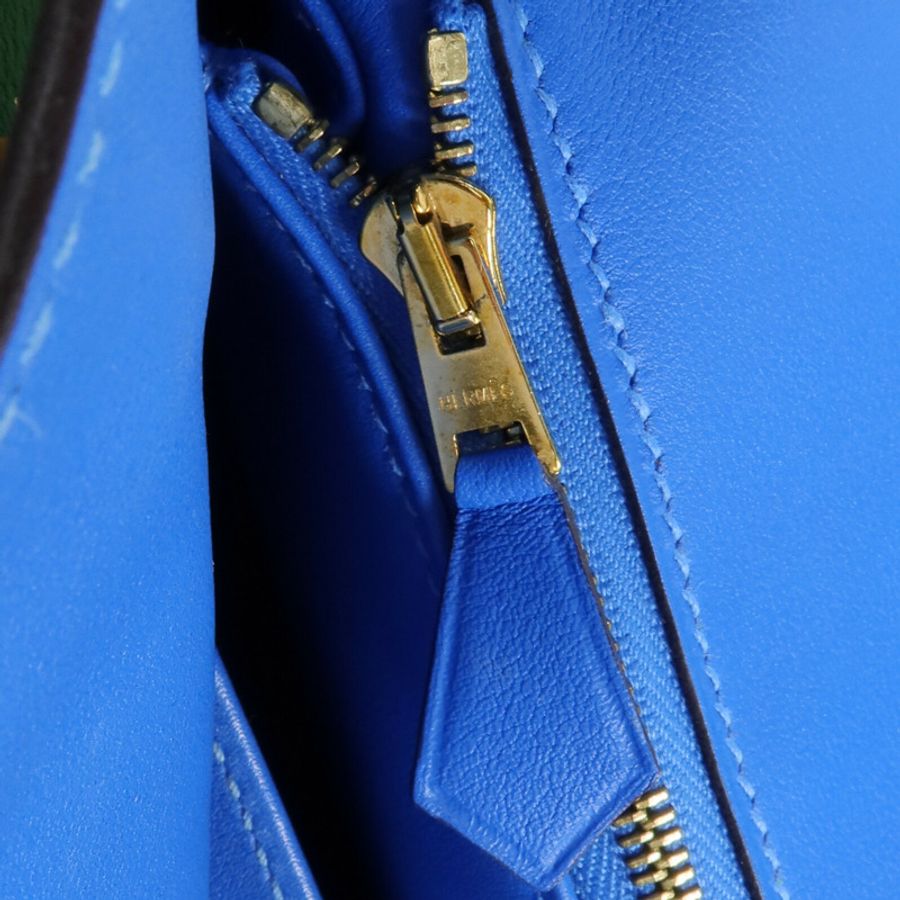 HERMES Swift皮革Birkin 25金扣手挽袋Bambou/Bleu Hydra-13