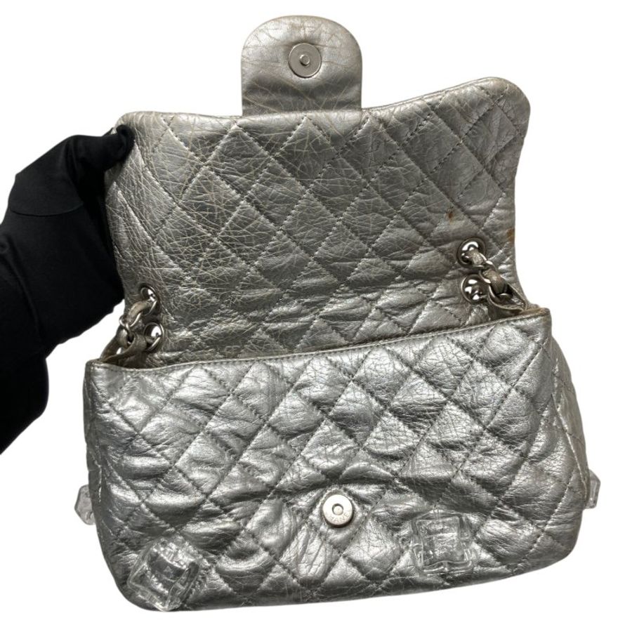 CHANEL 香奈兒 SILVER ICE CUBE ON ROCKS 冰塊包 翻蓋肩背包 銀色 銀釦-10