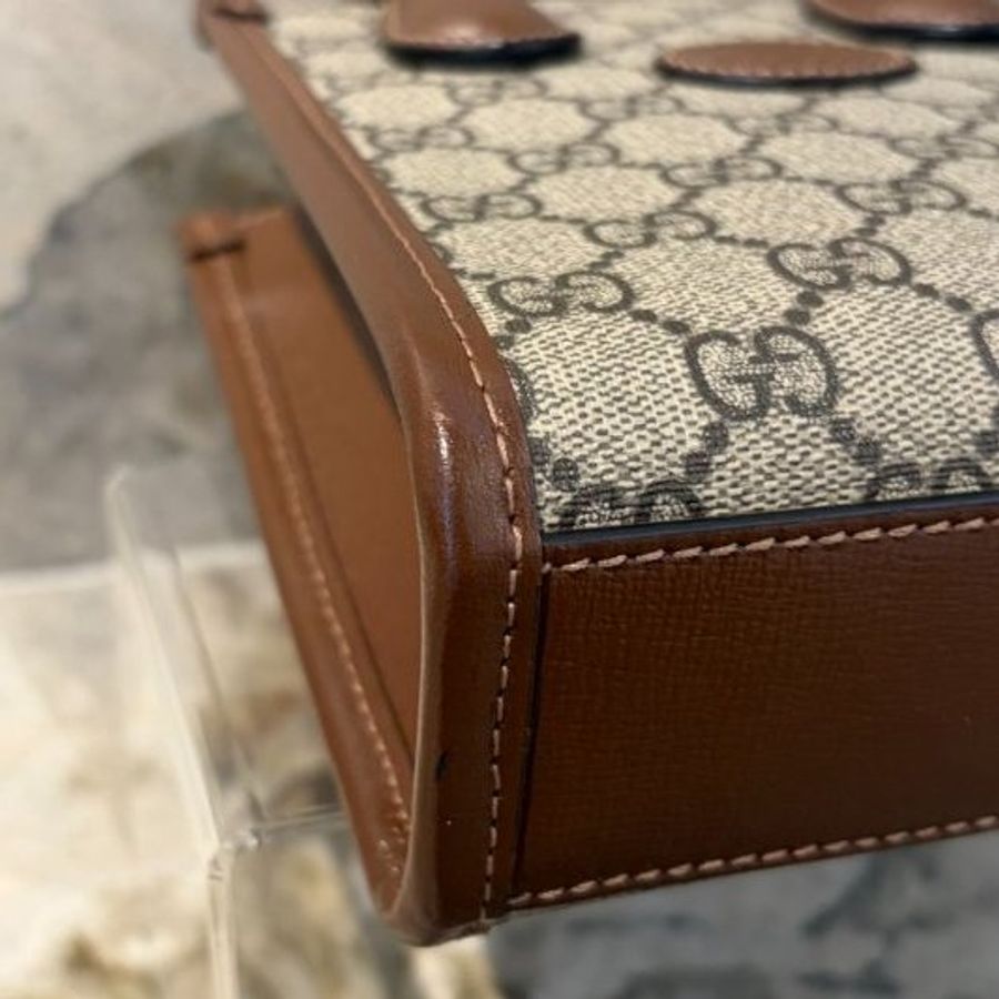 GUCCI 咖牛皮邊帆布INTERLOCKING兩用琴譜包-6