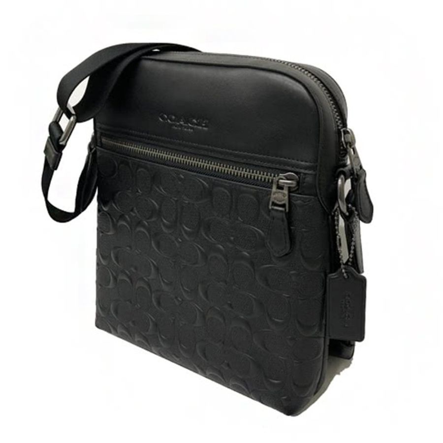 【全新】COACH 浮雕C LOGO前拉鍊男款斜背包(浮雕黑)-1