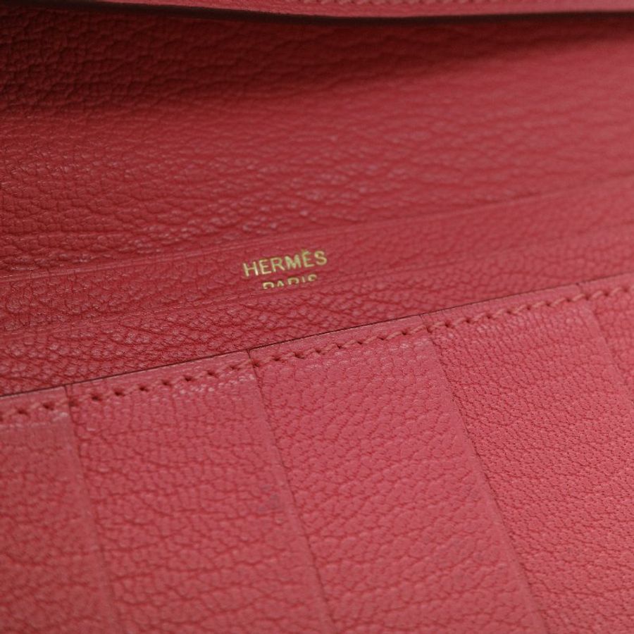 Hermès 愛馬仕 Béarn Soufflet 粉色 山羊皮 長夾-13