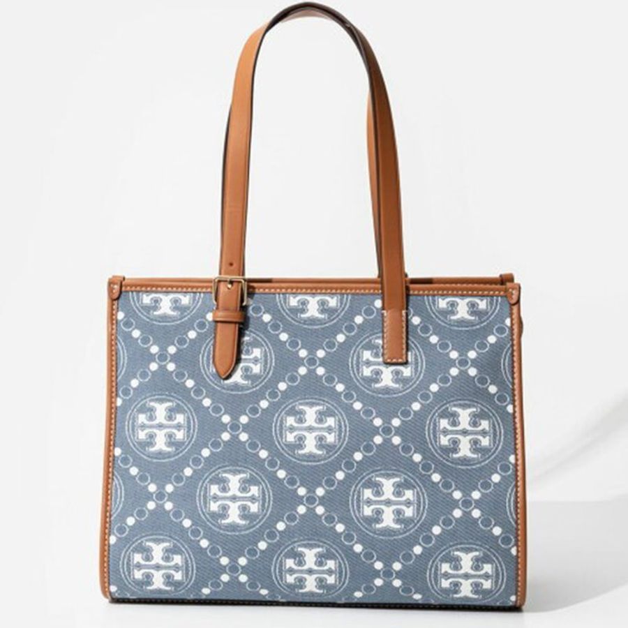 【TORY BURCH】老花丹寧托套包-牛仔藍-0