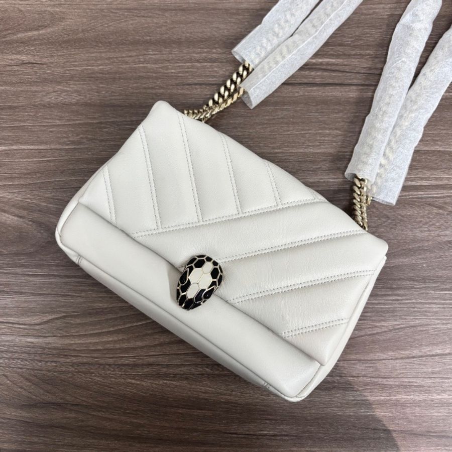 BVLGARI Serpenti Cabochon 白色全皮肩背斜背蛇頭包21*14*6 99新配件塵袋-4