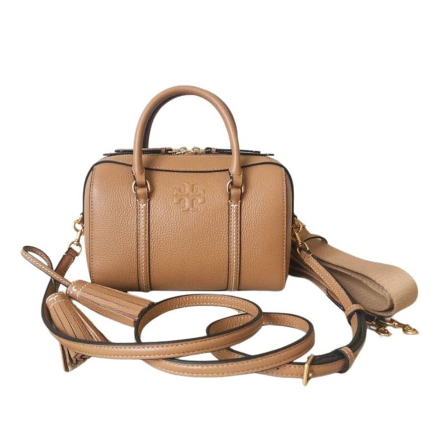 【TORY BURCH】流蘇波士頓手提肩背包-焦糖色-3