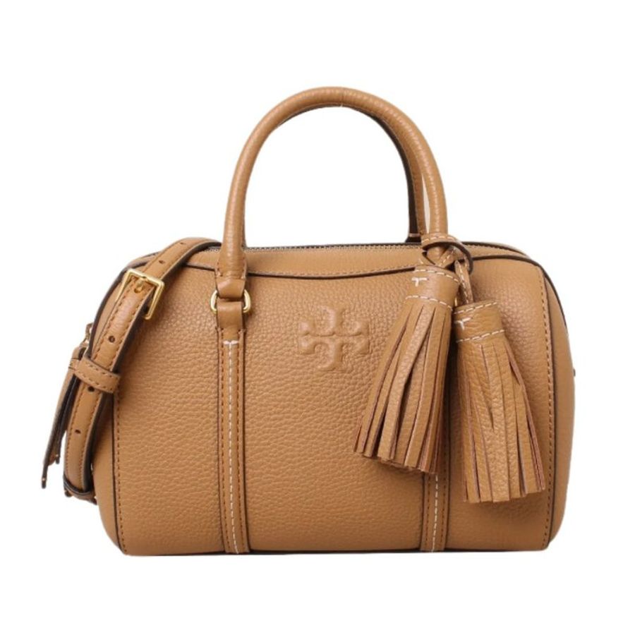 【TORY BURCH】流蘇波士頓手提肩背包-焦糖色-4