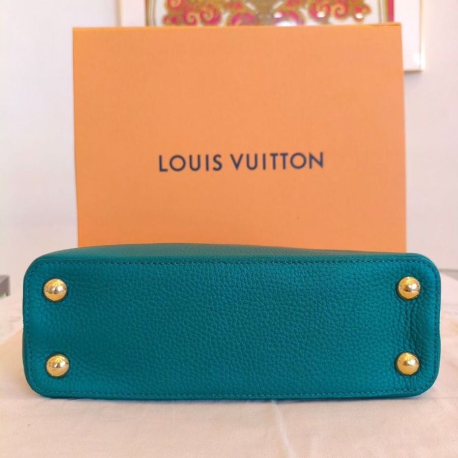 LV Capucines 牛皮肩背包綠色 芯片款27x9x18 近新配件肩帶塵袋盒子-5