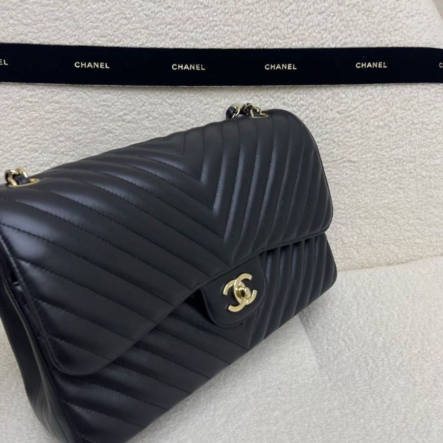Chanel CF 經典口蓋包 大號 黑色紅色內里v紋黑銀配jumbo 25開 30*9*19 近新配件塵袋-8