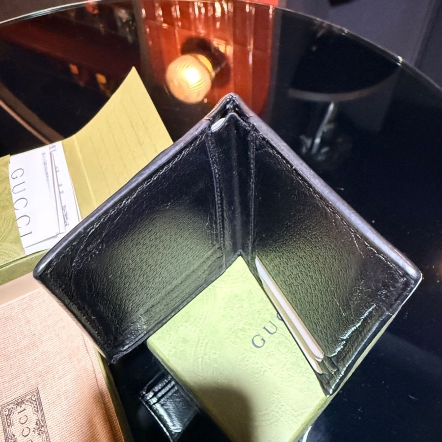 GUCCI 760212 DJ20T 1000二手雙G logo男夾 中夾 黑色-12