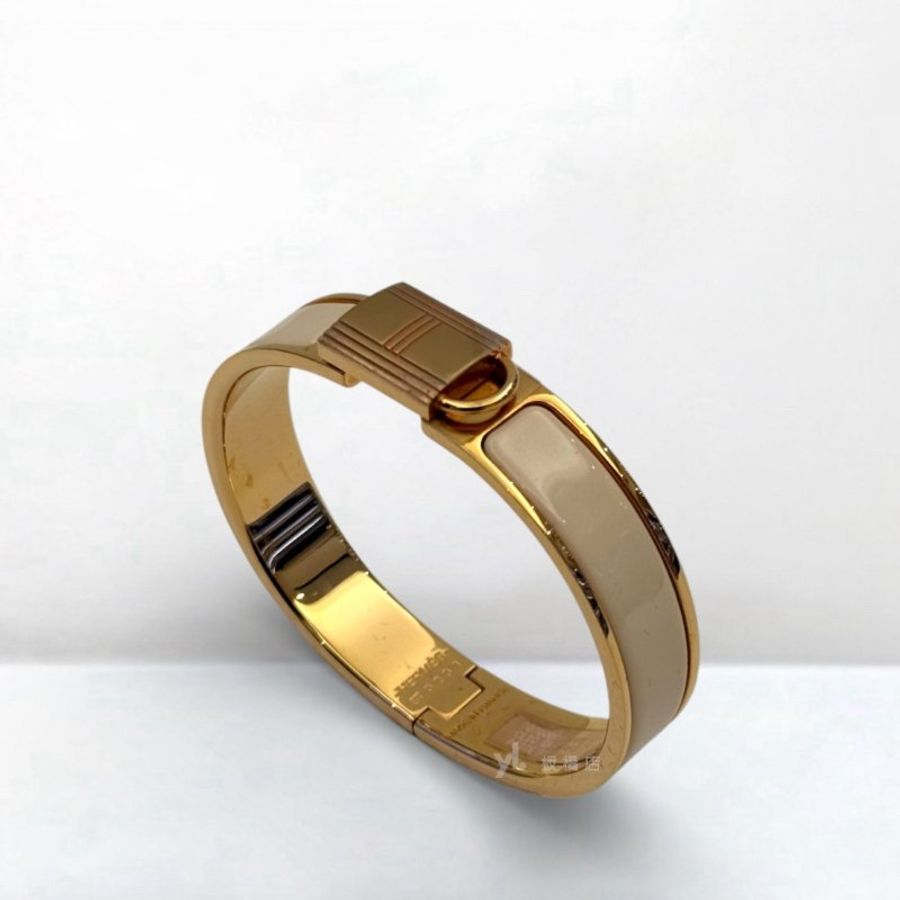 S5316-HERMES CADENAS玫瑰金鎖頭米色手環-3