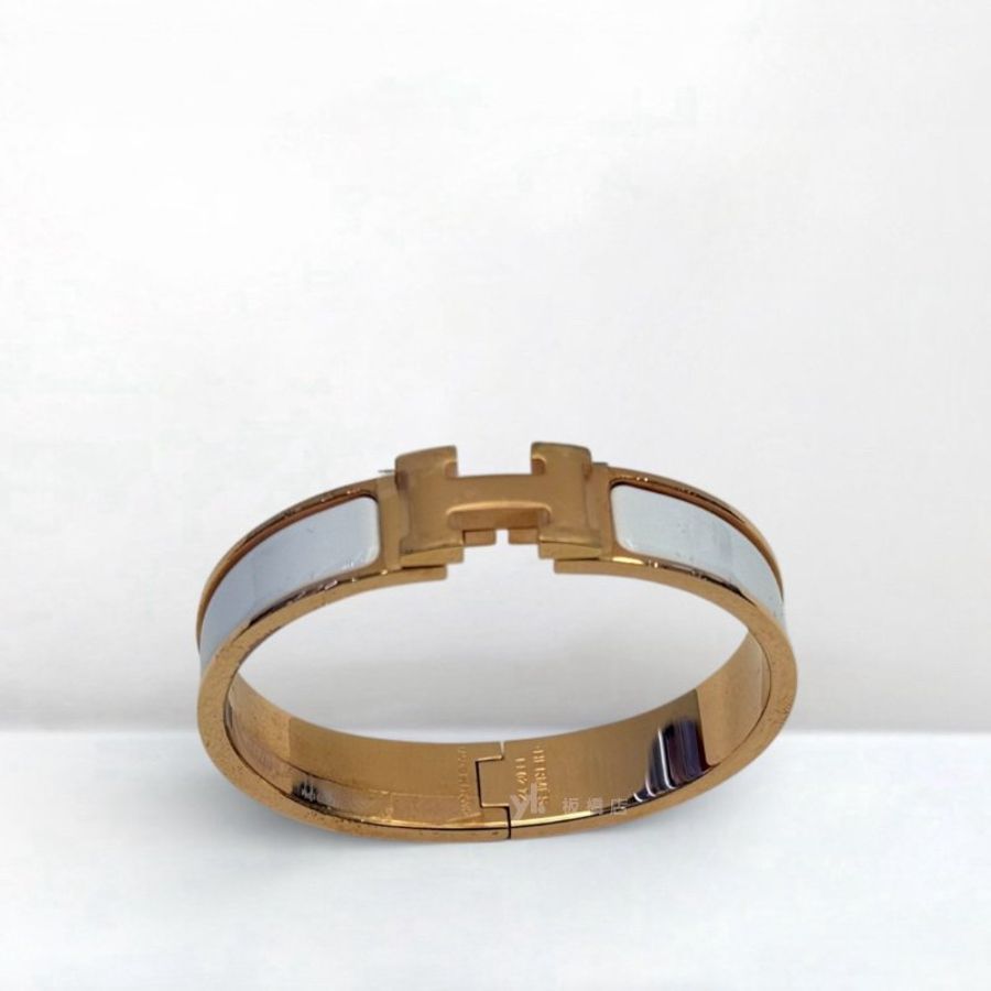 S5323-Hermes Clic白色玫瑰金釦H手環PM-0