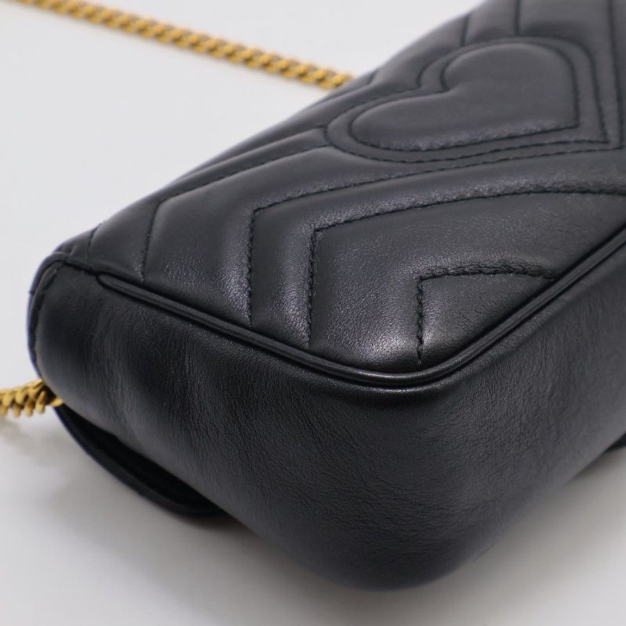 GUCCI Marmont Matelasse斜背包 - 16超迷你黑金-18
