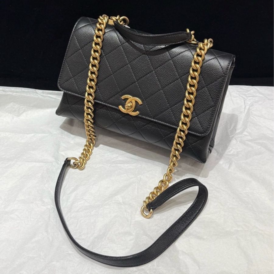 98成新 Chanel黑金荔枝皮季節款鏈條包-7