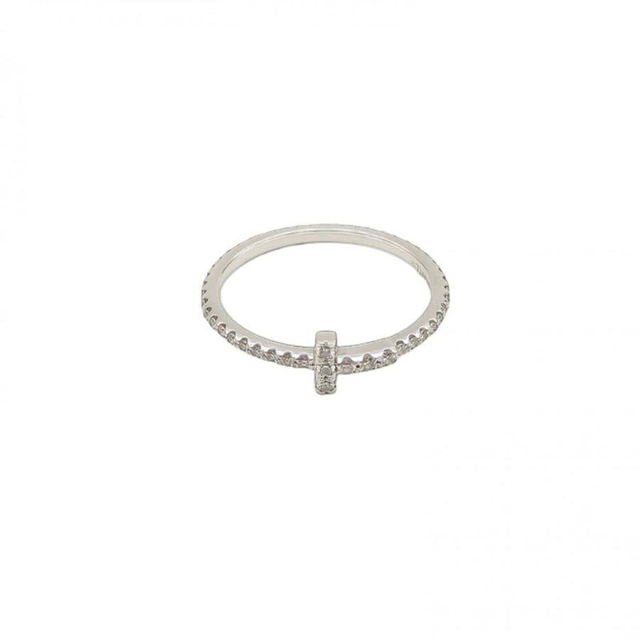 TIFFANY&CO 18K白金鑽石白金T系列帶鑽戒指50-0