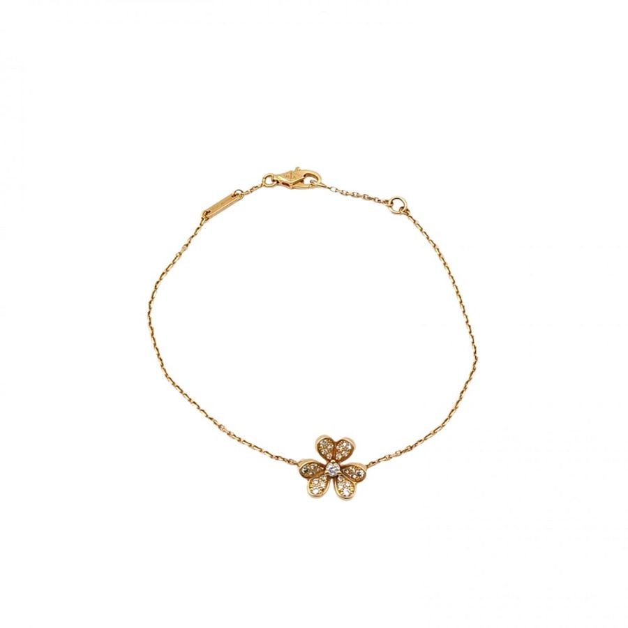 VAN CLEEF&ARPELS Frivole花朵手鏈迷你滿鑽18K黃金/鑽石S-M碼-0