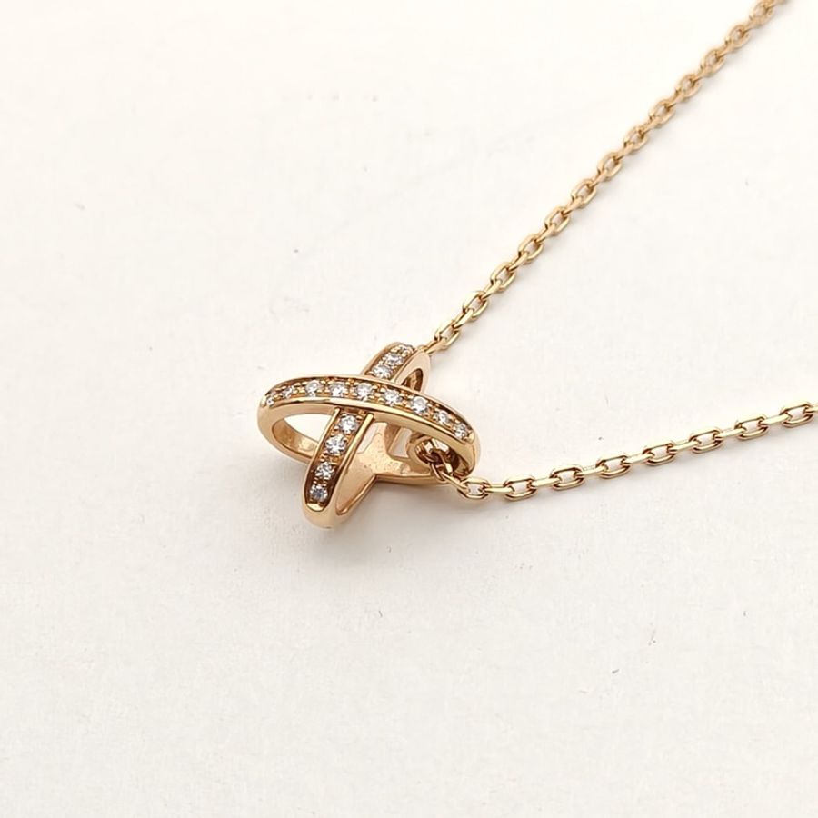 CHAUMET JuxeDeLiens歡緣豎版大叉項鏈滿鑽18K玫瑰金-1